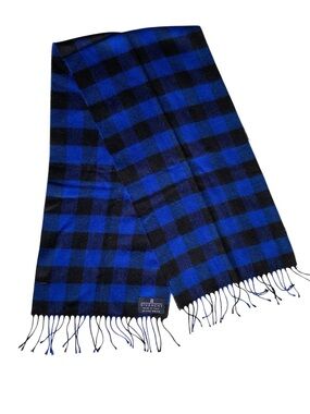 Givenchy Blue and Black Buffalo Check Scarf with Fringe